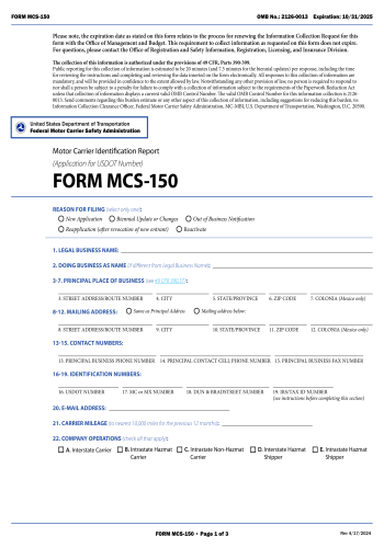 MCS-150 - Fill out Form MCS-150 Online in 2025