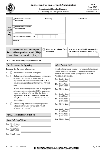I-765 - I-765 Form for 2025