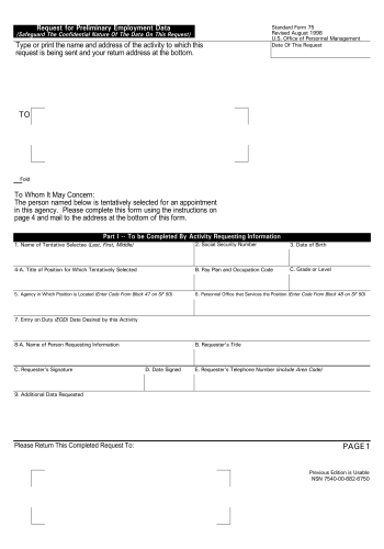 SF 75 - SF 75 Form for 2025