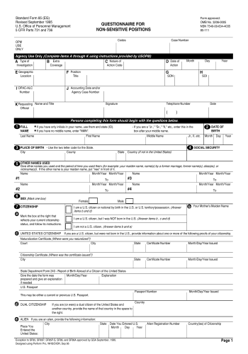 SF-85 - SF-85 Form for 2025
