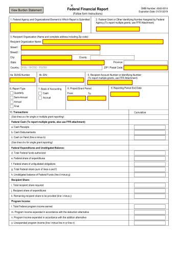 SF 425 - SF 425 Financial Form for 2025