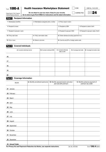 1095-A - 1095-A Healthcare form in 2025