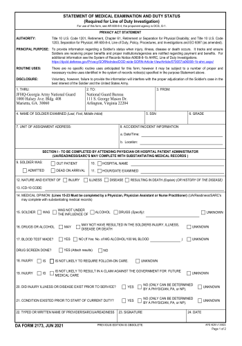 DA 2173 - DA 2173 Healthcare Form for 2025