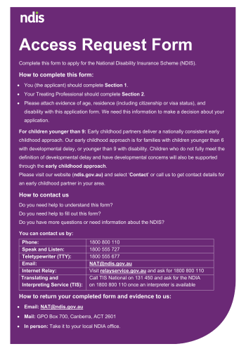 NDIS Access Request - NDIS Access Request Form for 2025