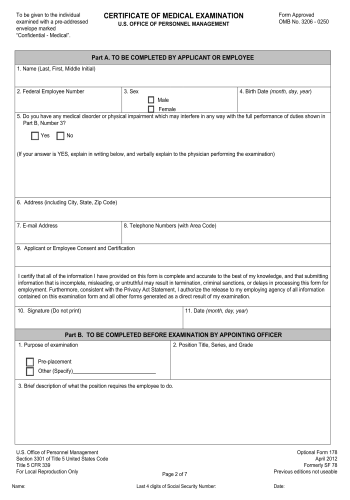 OF 178 - OF 178 Healthcare Form for 2025