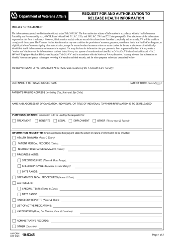 VA 10-5345 - VA 10-5345 Healthcare Form for 2025