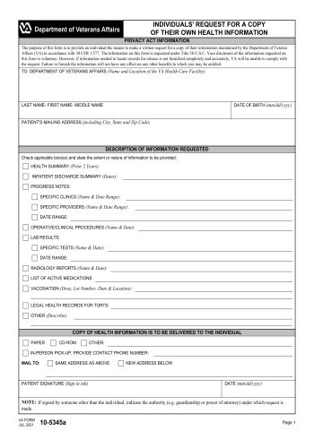 VA 10-5345A - VA 10-5345A Healthcare Form for 2025