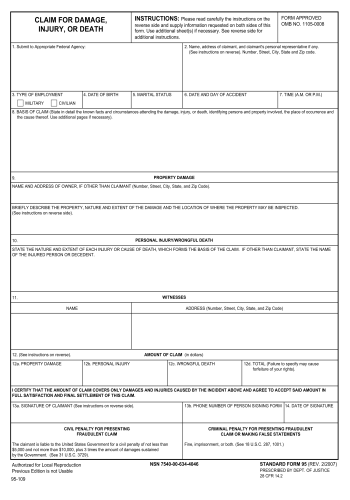SF-95 - SF-95 Legal Form for 2025