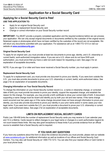 SSA Form SS-5 - Application for a Social Security Card