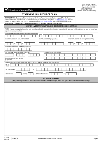 VA 21-4138 - Fill out VA 21-4138 Online in 2025