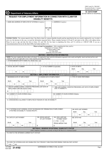 VA 21-4192 - Fill out VA 21-4192 Online in 2025