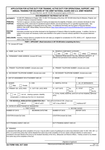 DA 1058 - DA 1058 Form for 2025
