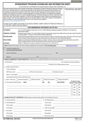 DA 5434 - DA 5434 Form for 2025
