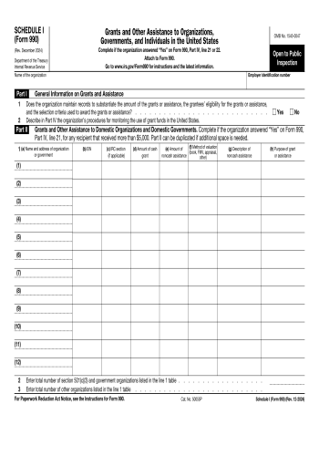 Schedule I 990 - Schedule I 990 Form for 2025