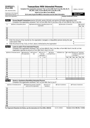 Schedule L 990 - Schedule L 990 Form for 2025