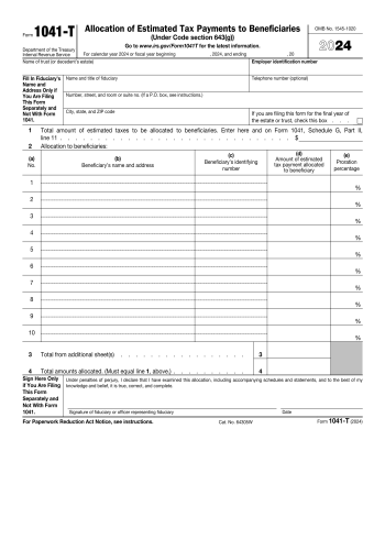 1041-T - 1041-T Tax Form for 2025
