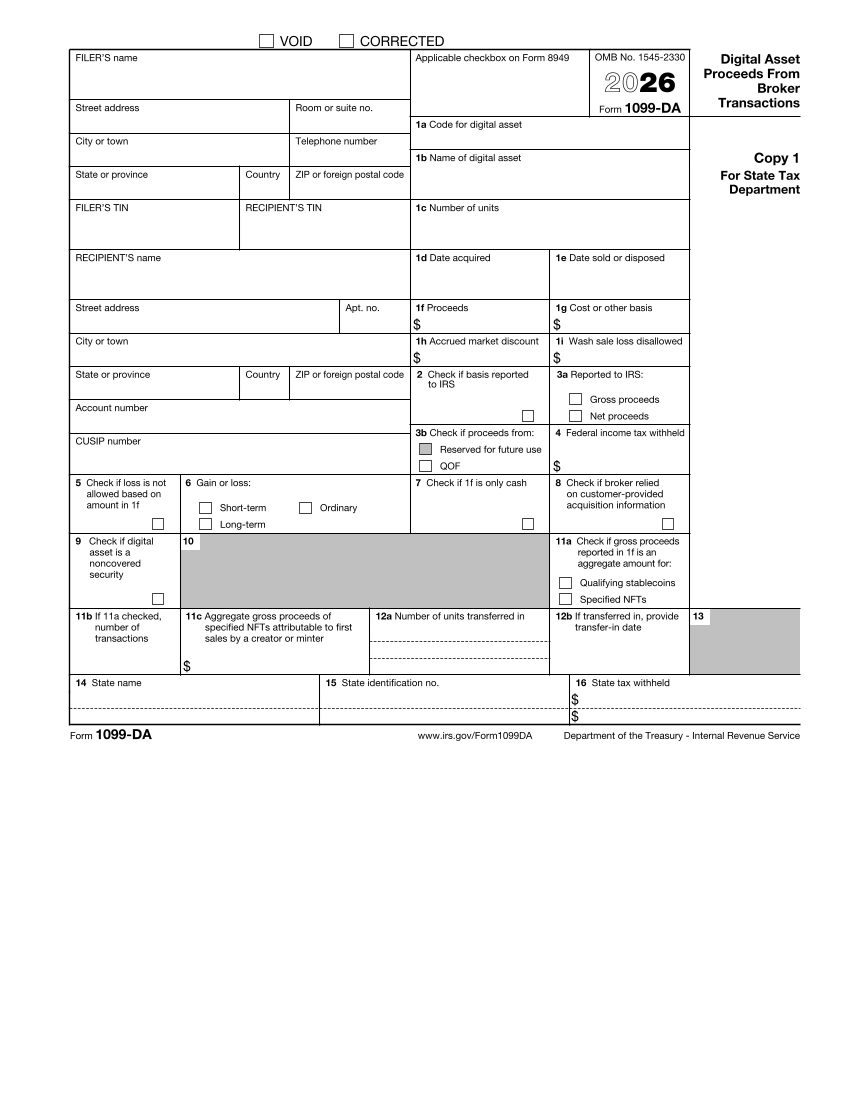 IRS Form 1099-DA - Digital Asset Proceeds From Broker Transactions