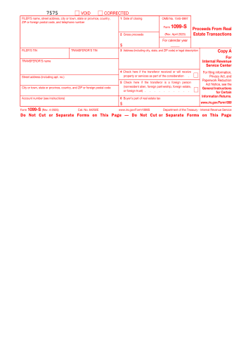 1099-S - 1099-S Tax Form for 2025