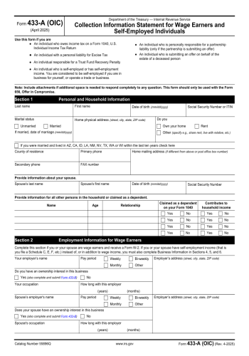 433-A OIC - 433-A OIC Tax Form for 2025