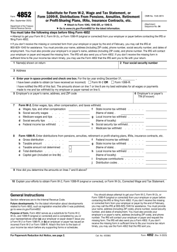 4852 - 4852 Tax Form for 2025