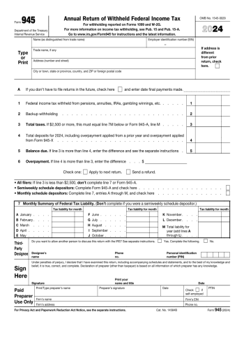 945 - 945 Tax Form for 2025