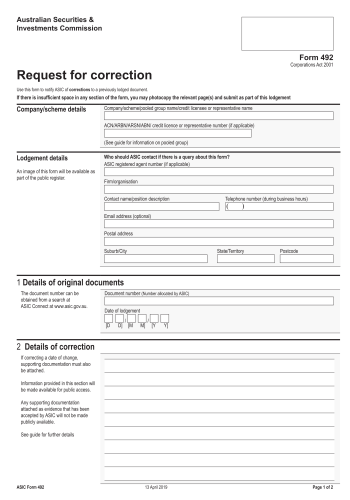 ASIC 492 - ASIC 492 Tax Form for 2025
