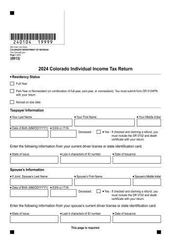 DR 0104 - DR 0104 Tax Form for 2025