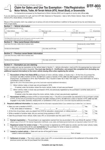 DTF-803 - DTF-803 Tax Form for 2025