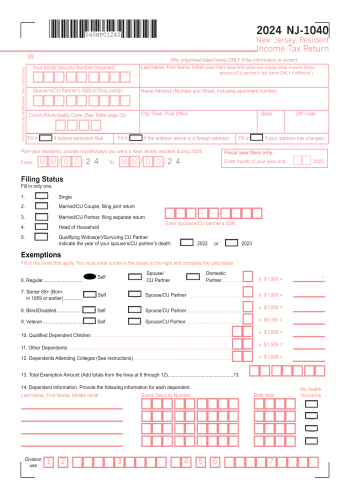 NJ-1040 - NJ-1040 Tax Form for 2025