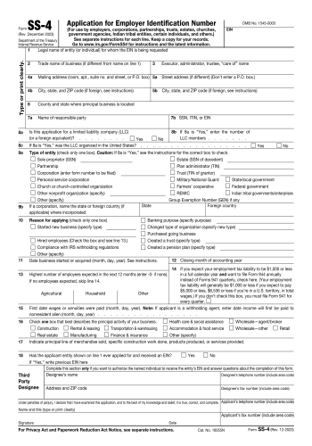 IRS Form SS-4 - Application for Employer Identification Number