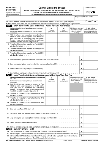 Schedule D (Form 1120) - Schedule D (Form 1120) Tax Form for 2025