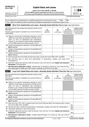 Schedule D 1040 - Schedule D 1040 Tax Form for 2025