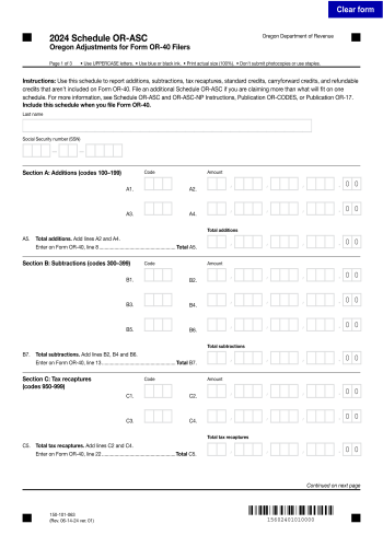 Schedule OR-ASC - Schedule OR-ASC Tax Form for 2025