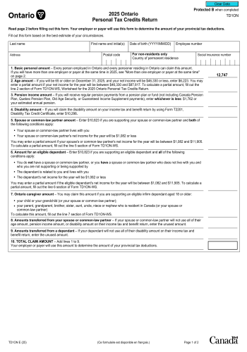 TD1ON - TD1ON Tax Form for 2025