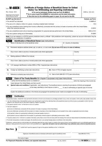 W-8 BEN - W-8 BEN Tax Form for 2025