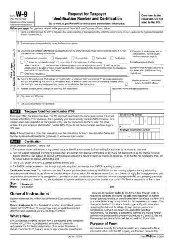 IRS W-9 Form - Request for Taxpayer Identification Number and Certification