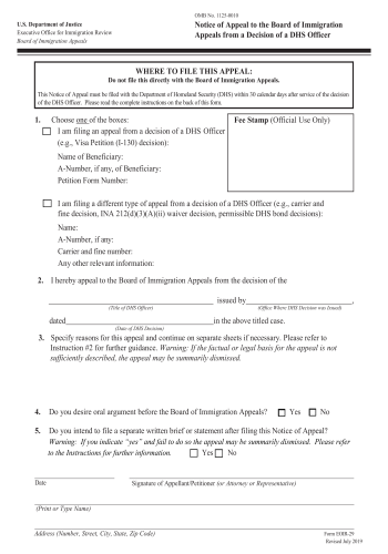 EOIR-29 - EOIR-29 Form for 2025