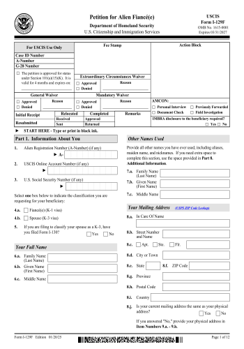 I-129F - I-129F Form for 2025