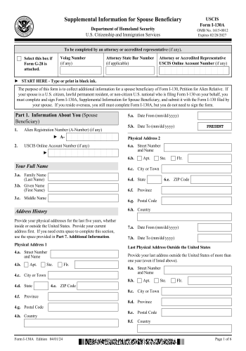 I-130A - I-130A Form for 2025