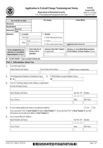 I-539 - I-539 Form for 2025