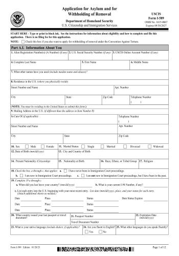 I-589 - I-589 Form for 2025