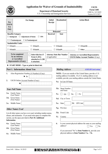 I-601 - I-601 Form for 2025