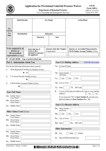 I-601A - I-601A Form for 2025