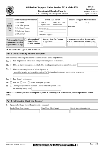 I-864 - I-864 Form for 2025
